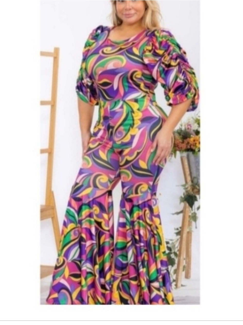 Plus Size Wide-Leg Abstract Print Jumpsuit in Multicolor